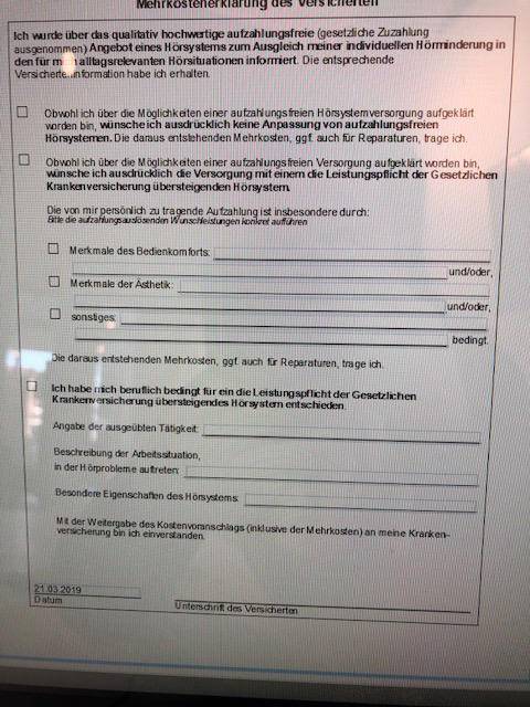 Mehrkostenerklärung